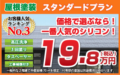 屋根塗装 standardプラン 価格で選ぶなら！一番人気のシリコン！19.8万円（税込）